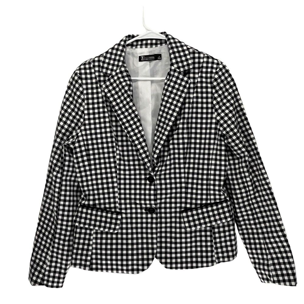 New York & Company Blazer Jacket Women Size 12 7th Avenue Suiting Gingham Check